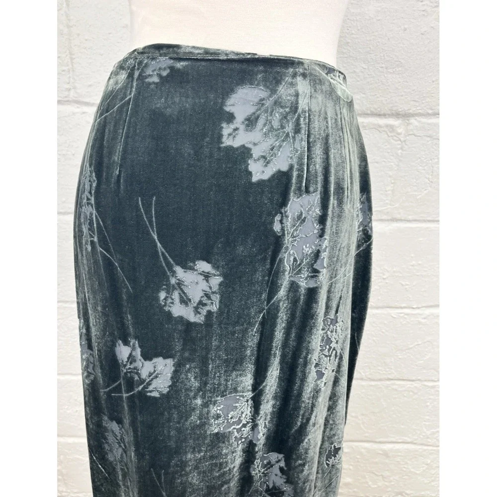 Y2K Velvet Burnout Midi Skirt Sheer 10 Whimsigoth Witchy Fairy Dark Sage Maxi